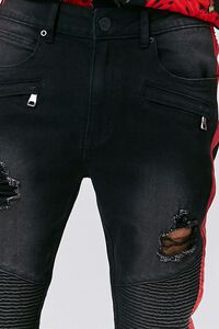 WASHED BLACK/RED Side-Striped Distressed Moto Jeans, image 5