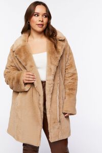 TAN Plus Size Faux Fur Coat, image 1