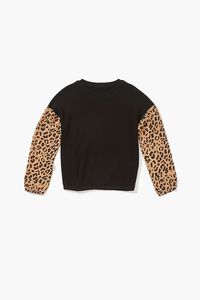 BLACK/TAN Girls Leopard-Sleeve Top (Kids), image 1