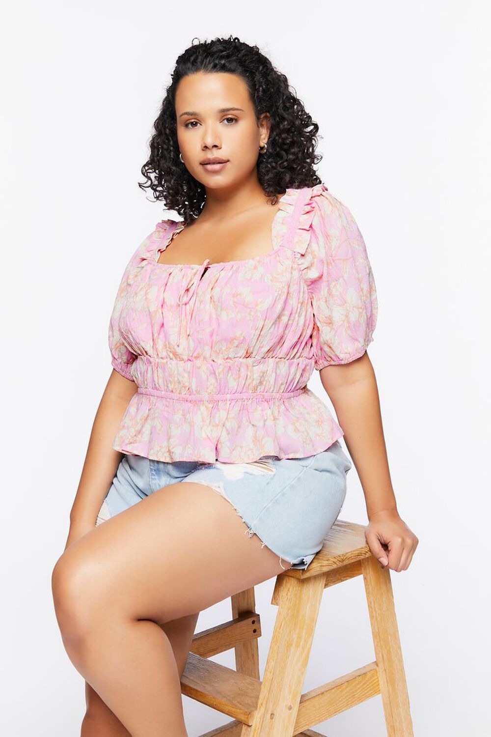 PINK ICING/MULTI Plus Size Floral Print Top, image 1