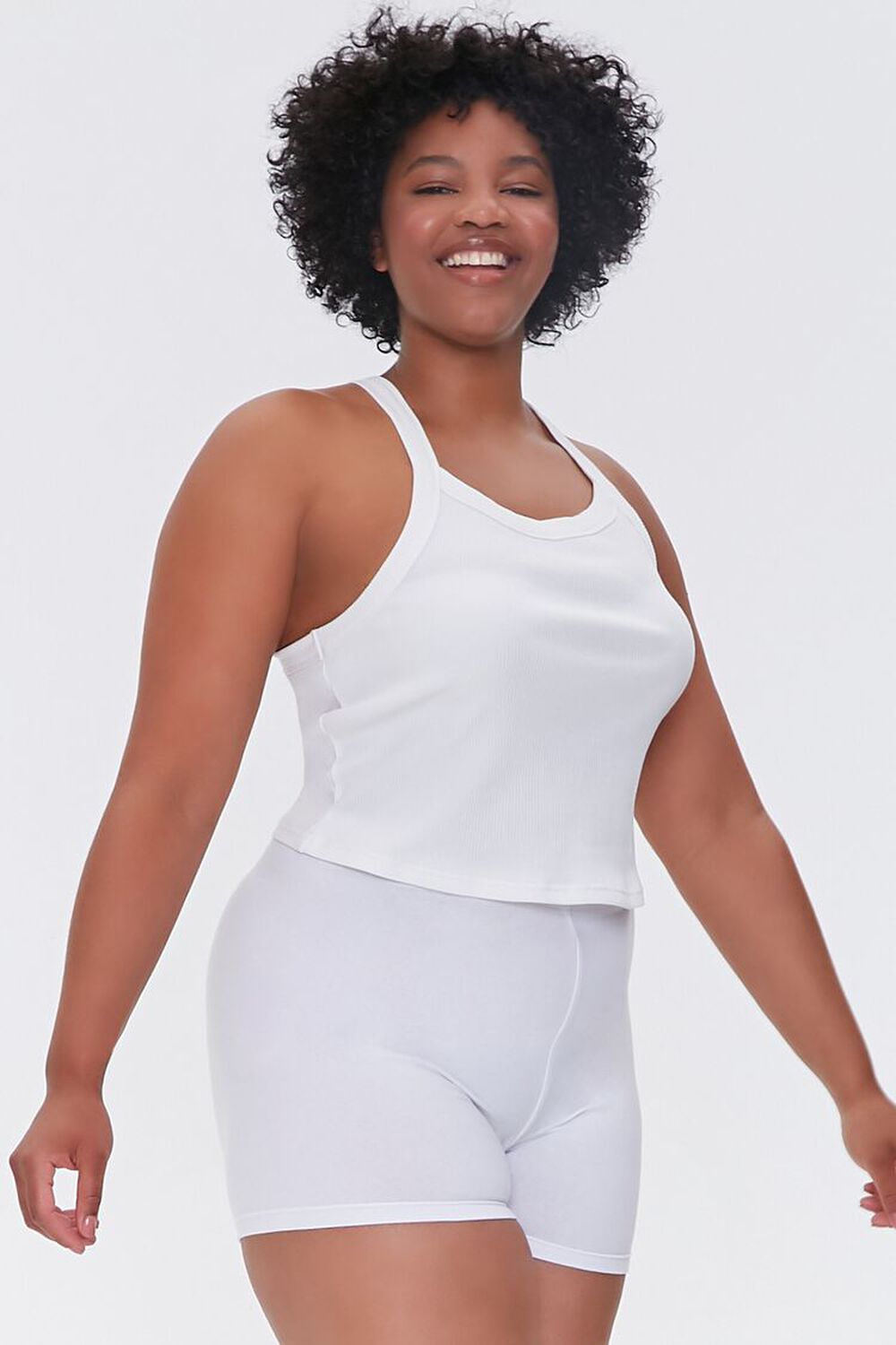 WHITE Plus Size Basic Organically Grown Cotton Hot Shorts, image 1