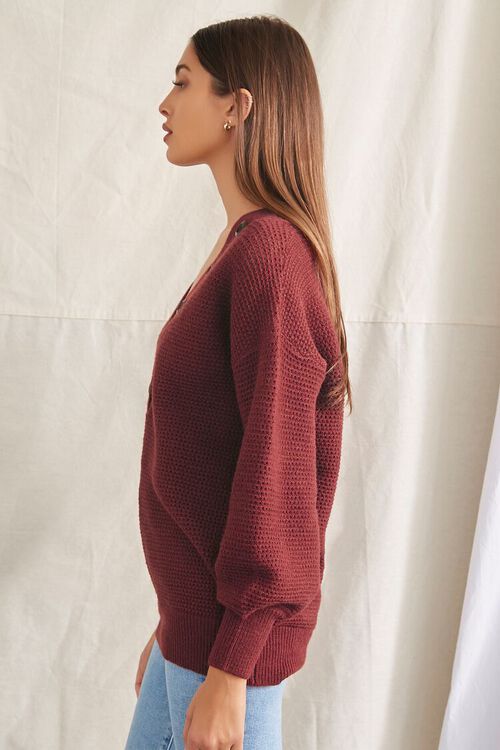 BURGUNDY Open-Knit Buttoned Sweater, image 2