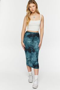 GREEN/MULTI Tie-Dye Bodycon Midi Skirt, image 1