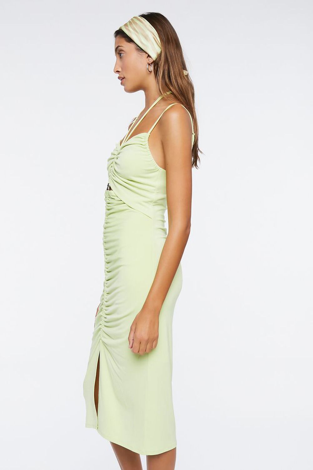 WILD LIME Ruched Cutout Halter Midi Dress, image 2