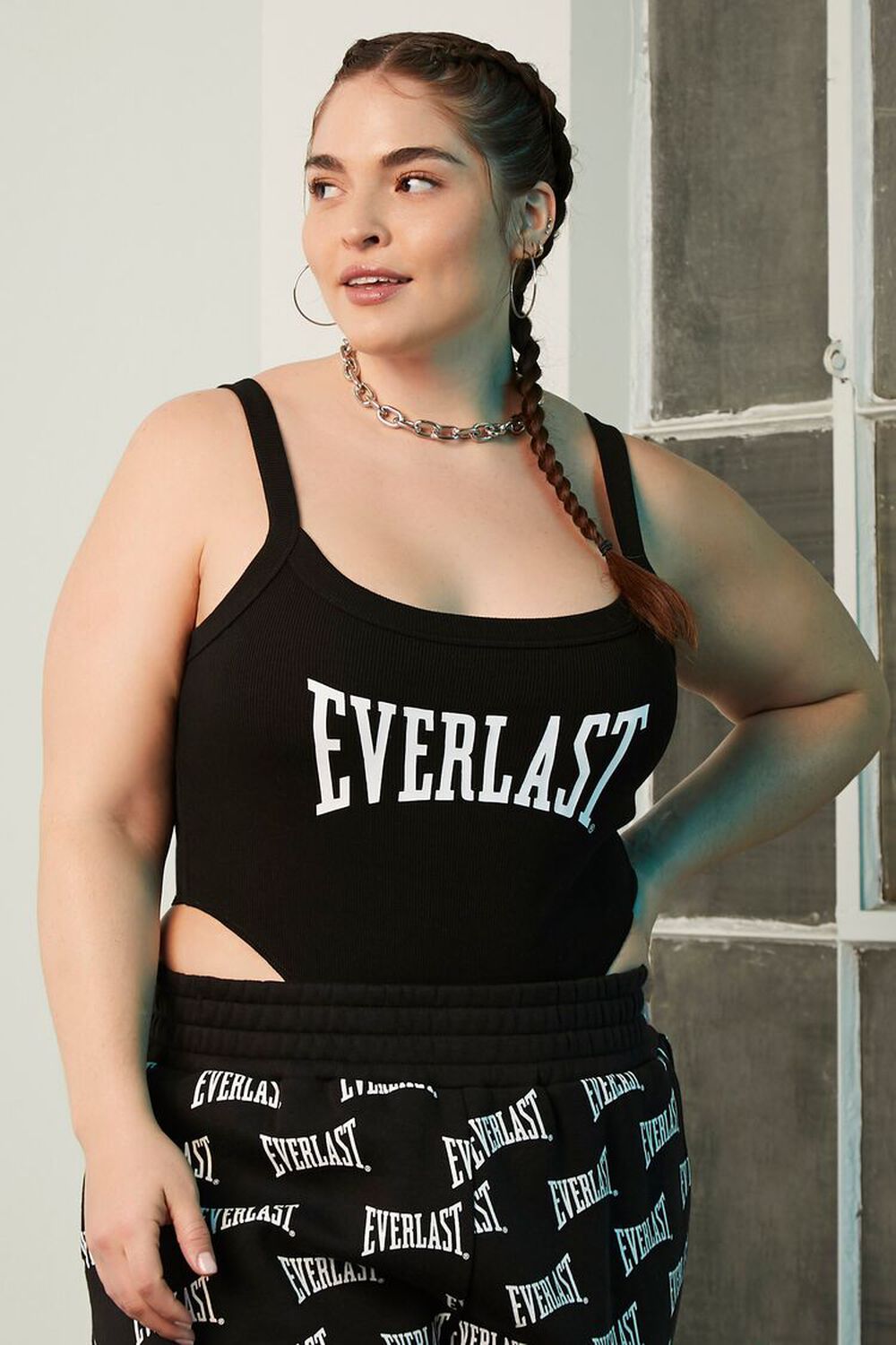 BLACK/WHITE Plus Size Everlast Graphic Bodysuit, image 1