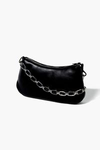 BLACK Faux Leather Chain Baguette Bag, image 2