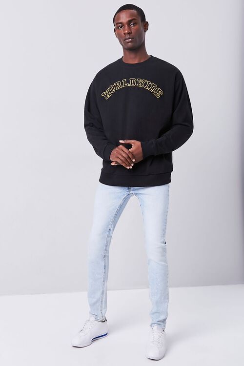 BLACK/YELLOW Worldwide Embroidered Graphic Pullover, image 4