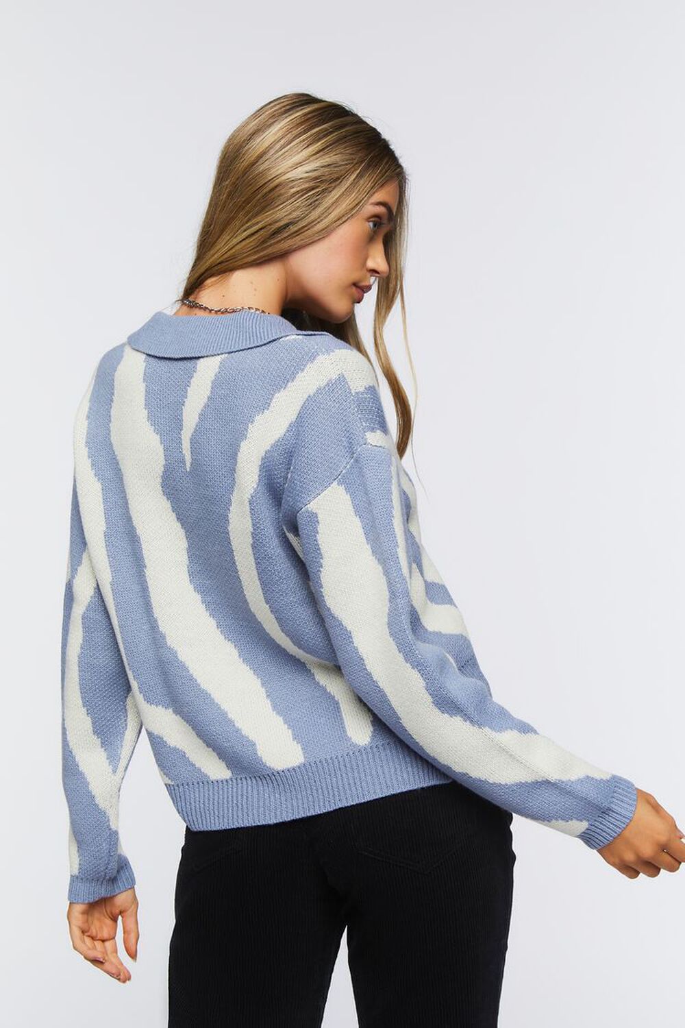 BLUE/CREAM Abstract Split-Neck Sweater, image 3