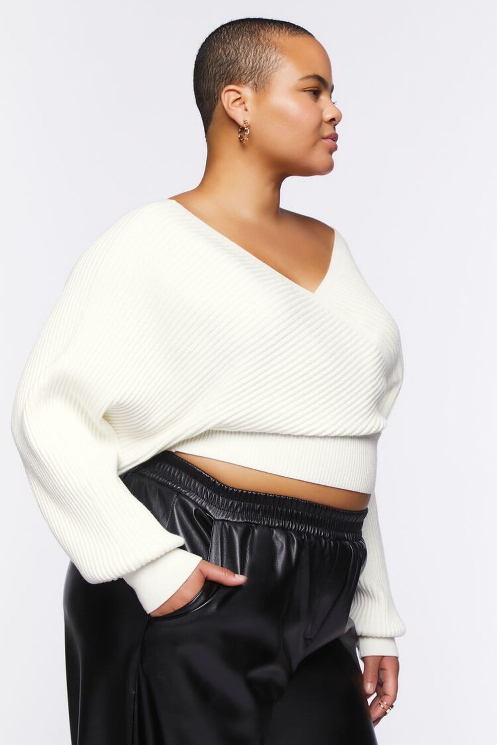 VANILLA Plus Size Ribbed Surplice Sweater, image 2