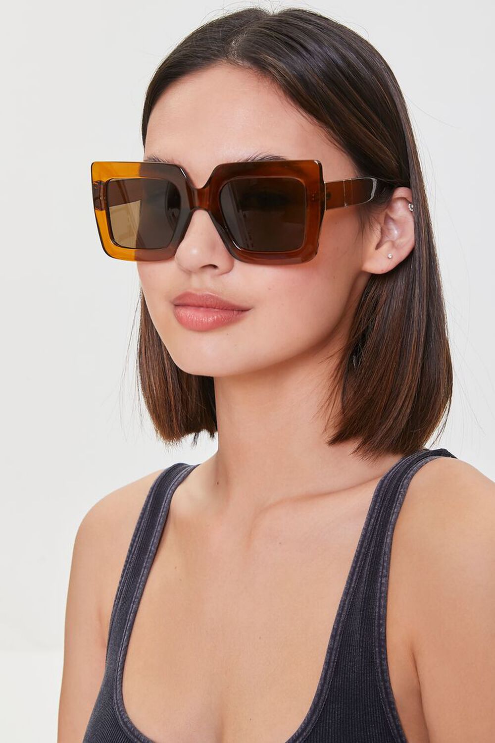AMBER/BROWN Square Tinted Sunglasses, image 1