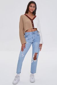 TAUPE/MULTI Cropped Colorblock Cardigan Sweater, image 4