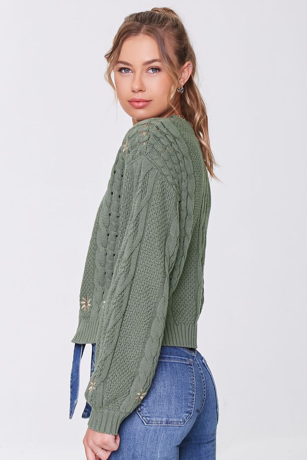 Embroidered Cable Knit Sweater
