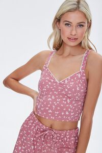 PINK/WHITE Floral Print Pajama Top, image 1