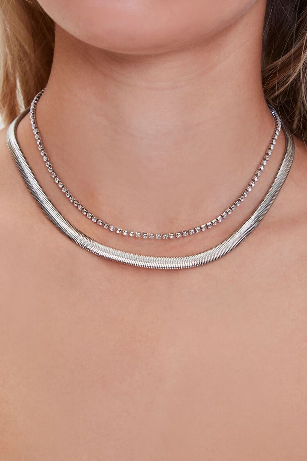 SILVER Rhinestone Serpentine Layered Necklace, image 1