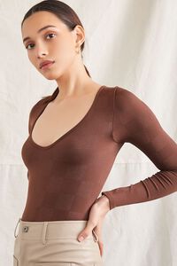 BROWN Checkered Long-Sleeve Bodysuit, image 2