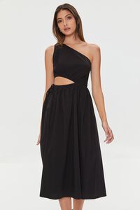 BLACK One-Shoulder Cutout Midi Dress, image 4