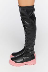 BLACK/PINK Colorblock Over-the-Knee Lug-Sole Boots, image 2