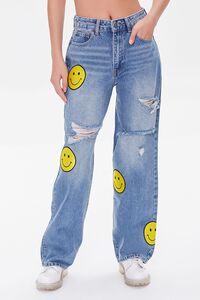 DENIM/MULTI Happy Face Distressed Jeans, image 1