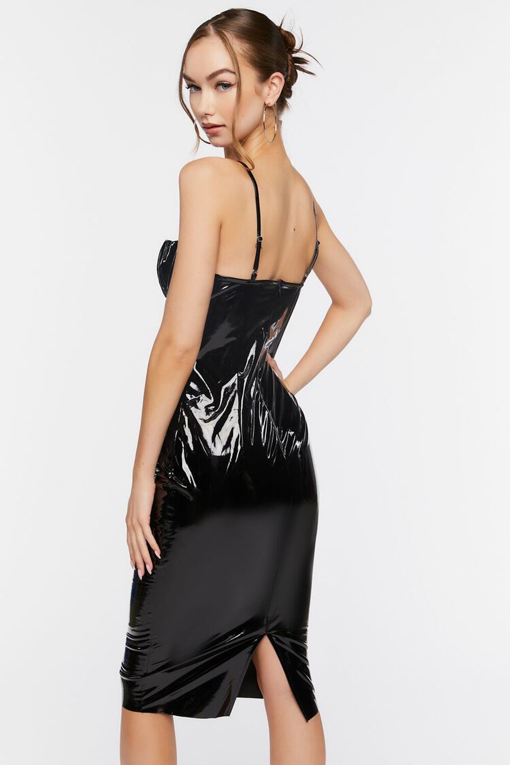 BLACK Faux Leather Midi Dress, image 3