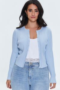 SKY BLUE Plus Size Ribbed Knit Cardigan Sweater, image 1