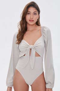 TAUPE Knotted Cutout Bodysuit, image 5