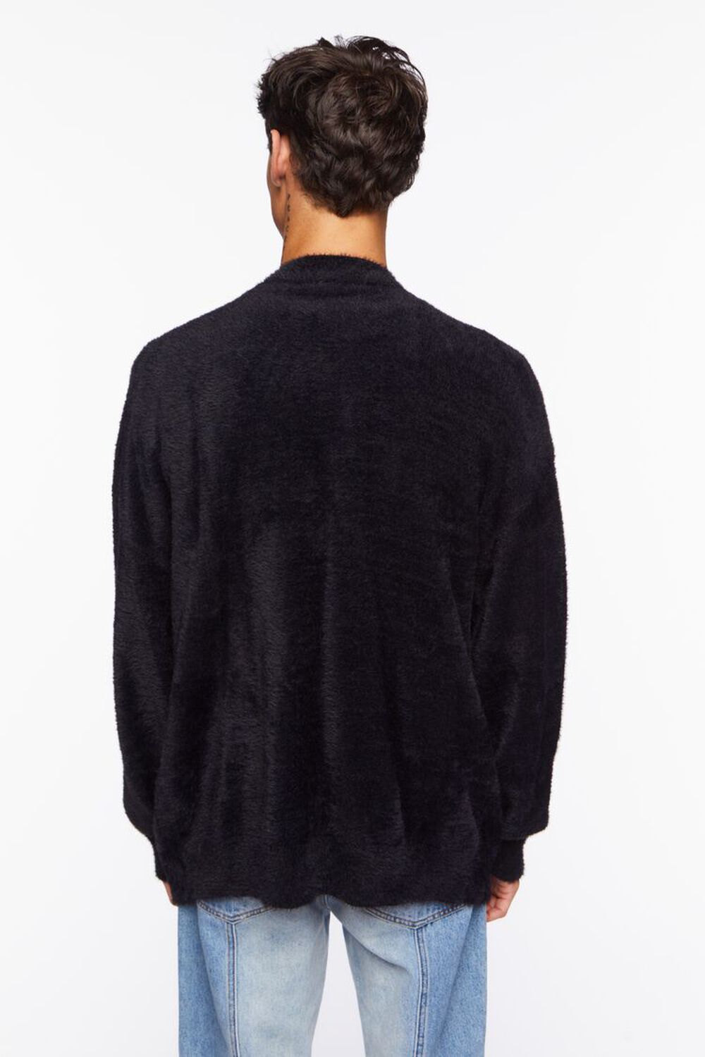 BLACK Fuzzy Knit Cardigan Sweater, image 3