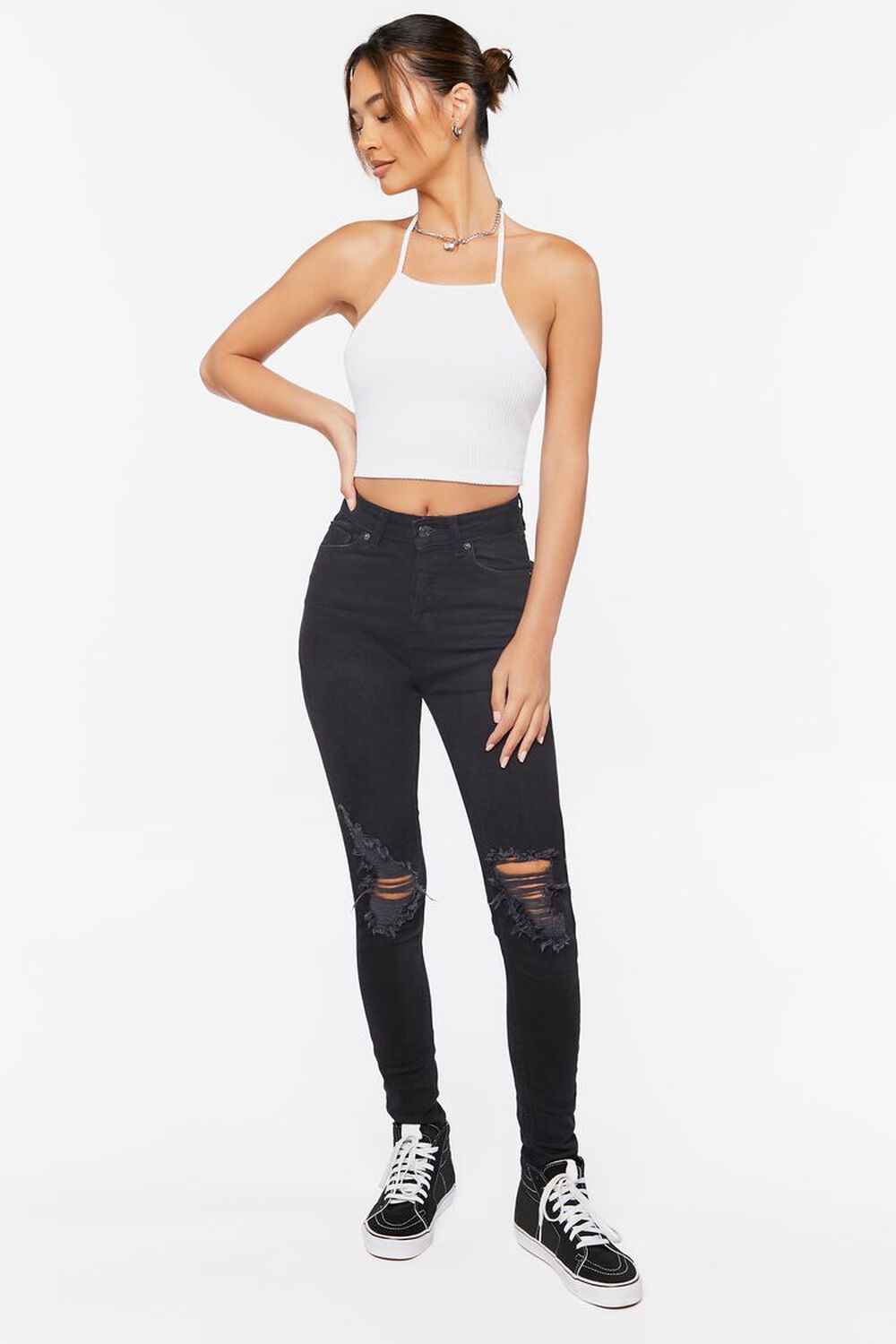 Recycled Cotton High-Rise Distressed Jeans