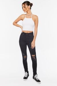 WASHED BLACK Recycled Cotton High-Rise Distressed Jeans, image 5