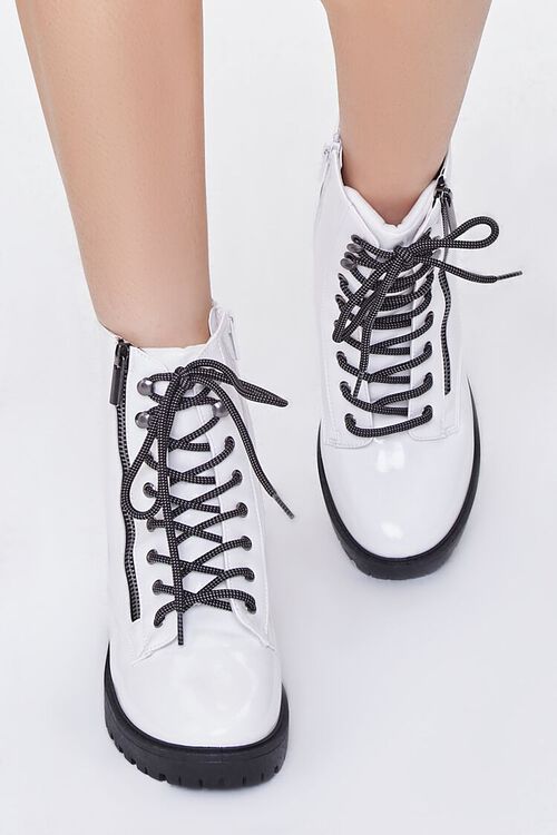 WHITE Faux Patent Leather Lug-Sole Booties, image 4