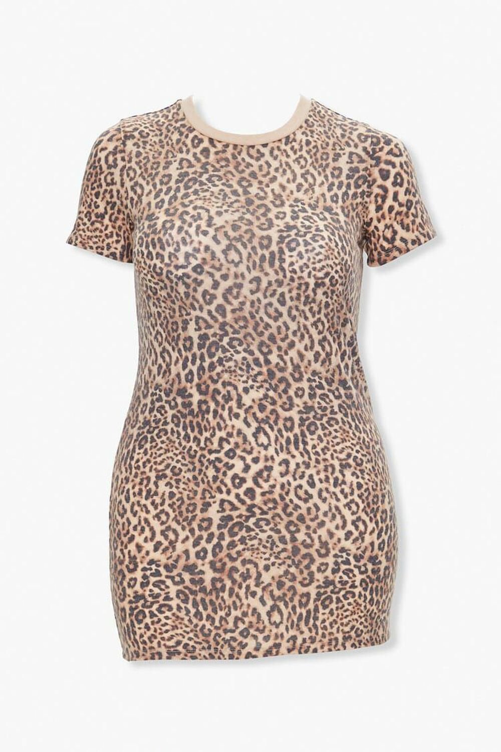 TAN/BLACK Leopard Print T-Shirt Dress, image 1