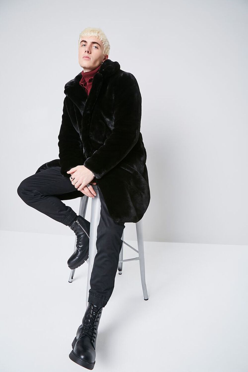 BLACK Faux Fur Longline Coat, image 1