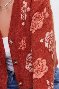 RUST/MULTI Rose Fuzzy Cardigan Sweater, image 5