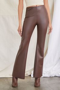BROWN Faux Leather Flare Pants, image 2