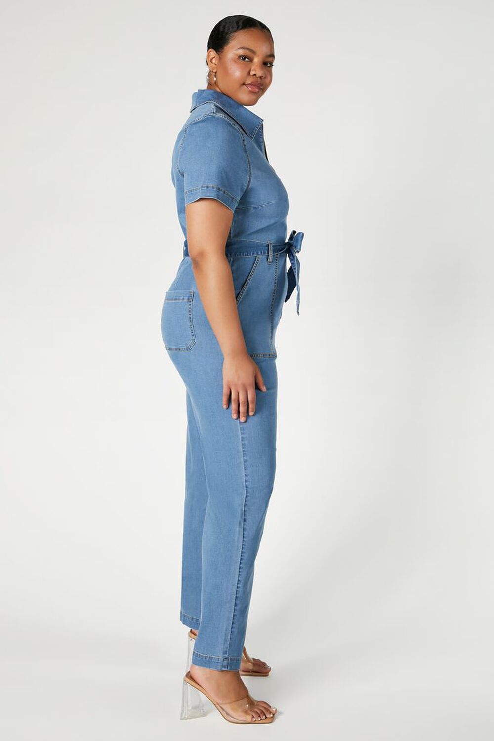 Plus Size Wrap Denim Jumpsuit Slim Fit Cropped Jean Jumpsuit