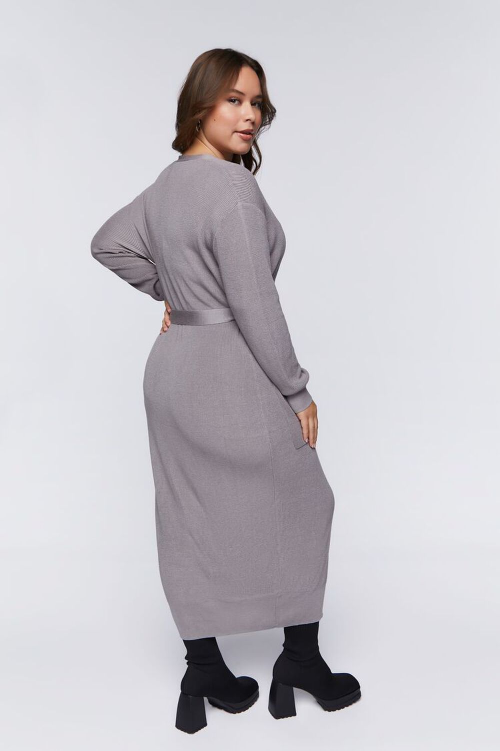 CASTLEROCK Plus Size Belted Sweater-Knit Midi Dress, image 3