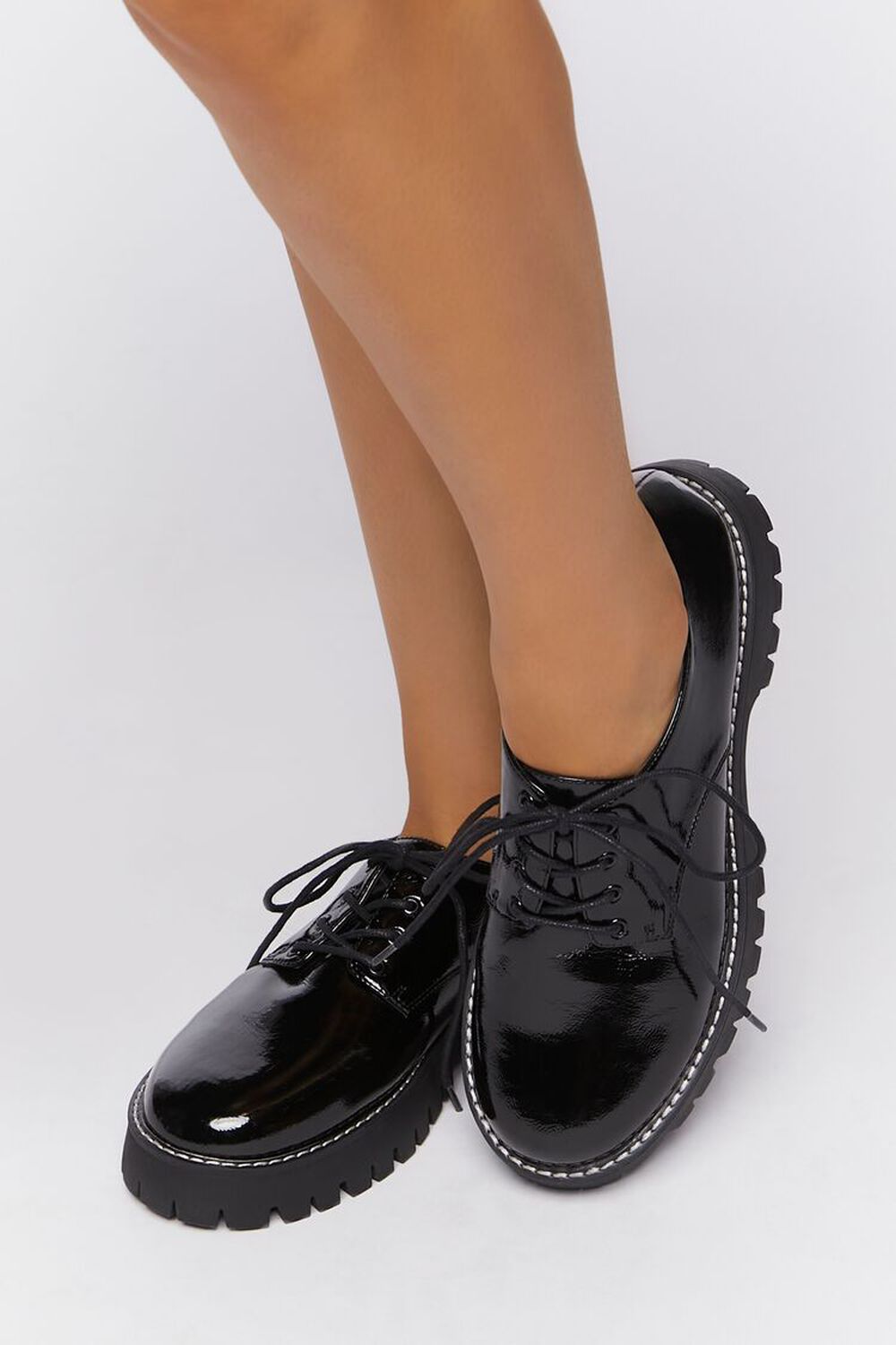 BLACK Faux Patent Leather Oxford Sneakers, image 1