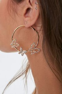GOLD Butterfly Pendant Hoop Earrings, image 1