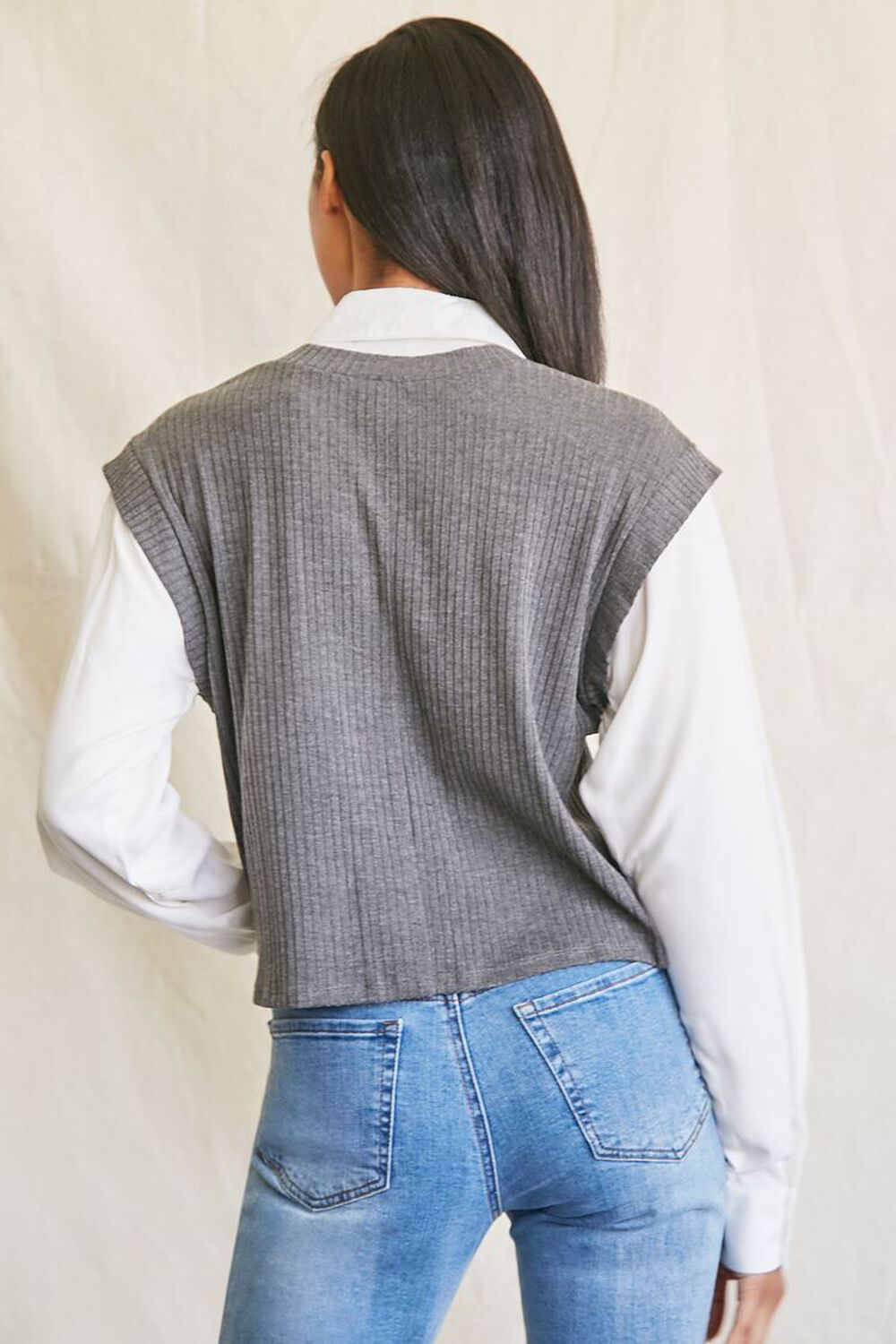 CHARCOAL/WHITE Sweater Vest & Shirt Combo Top, image 3