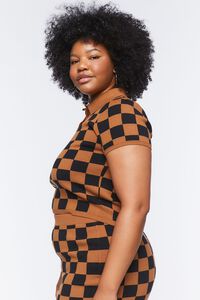 BLACK/BROWN Plus Size Checkered Sweater-Knit Polo Shirt, image 2
