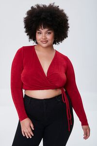 BURGUNDY Plus Size Cropped Wrap Top, image 1
