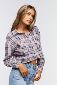 PINK/MULTI Plaid Flannel Cropped Shirt, image 2