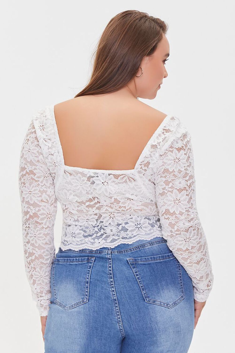 IVORY Plus Size Sheer Lace Crop Top, image 3