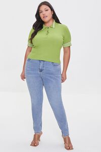 GREEN/CREAM Plus Size Sweater-Knit Polo Shirt, image 4