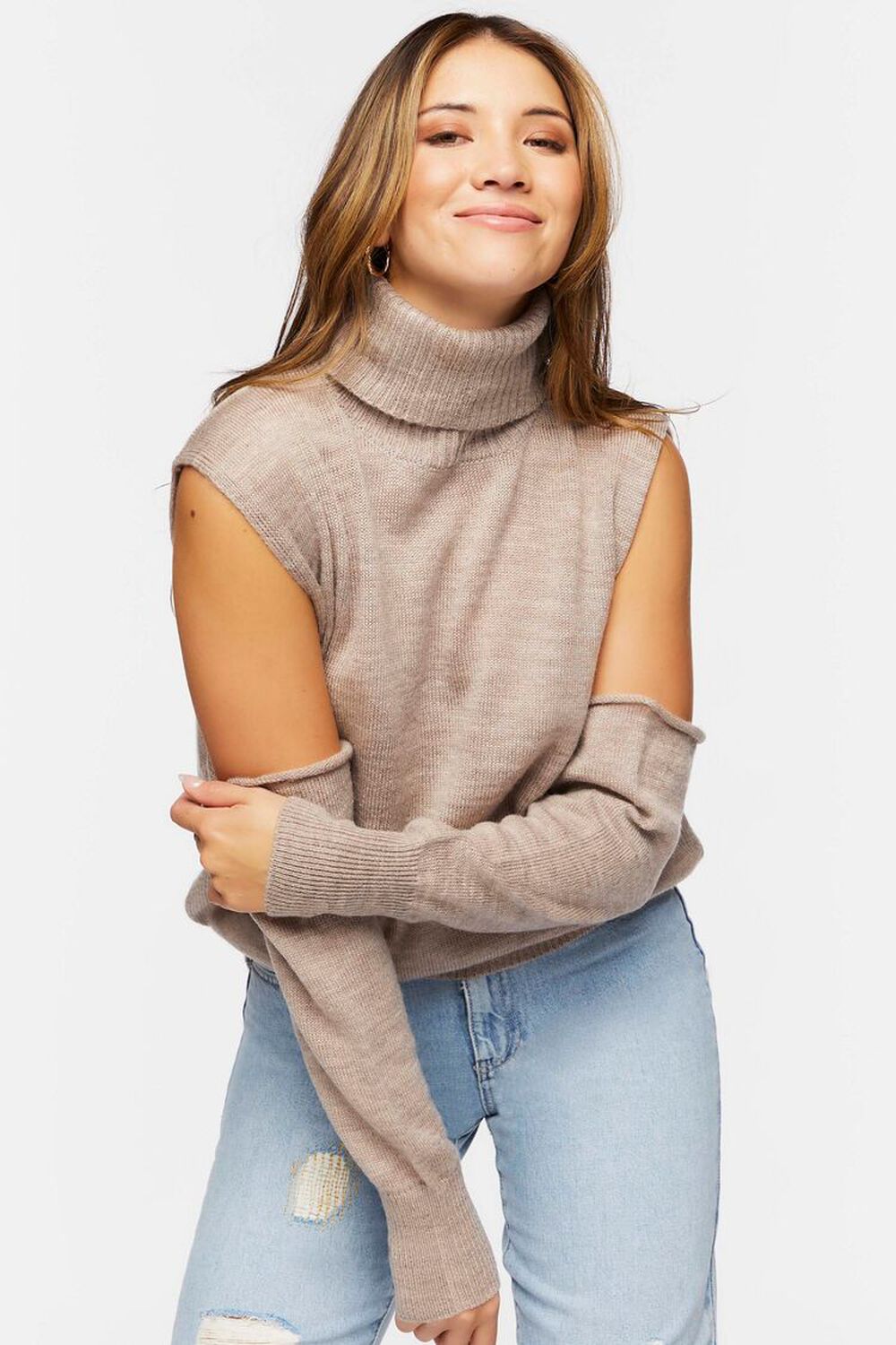 BEIGE Convertible Open-Shoulder Sweater, image 1