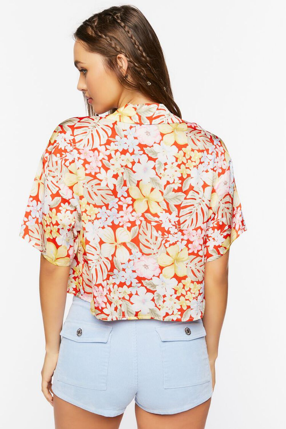 RED/MULTI Tropical Floral Print Cropped Shirt, image 3