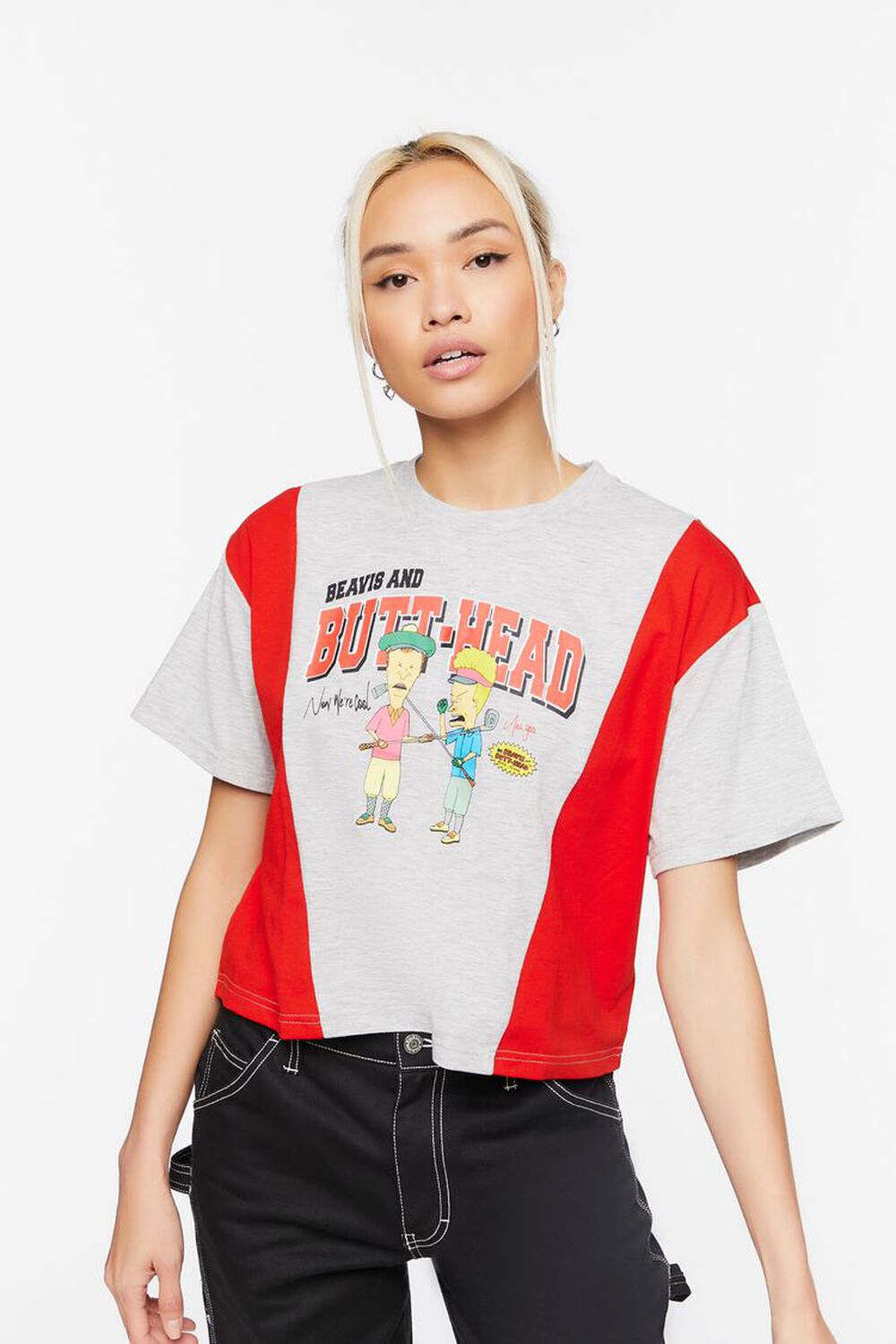 RED/MULTI Beavis & Butt-Head Cropped Graphic Tee, image 1