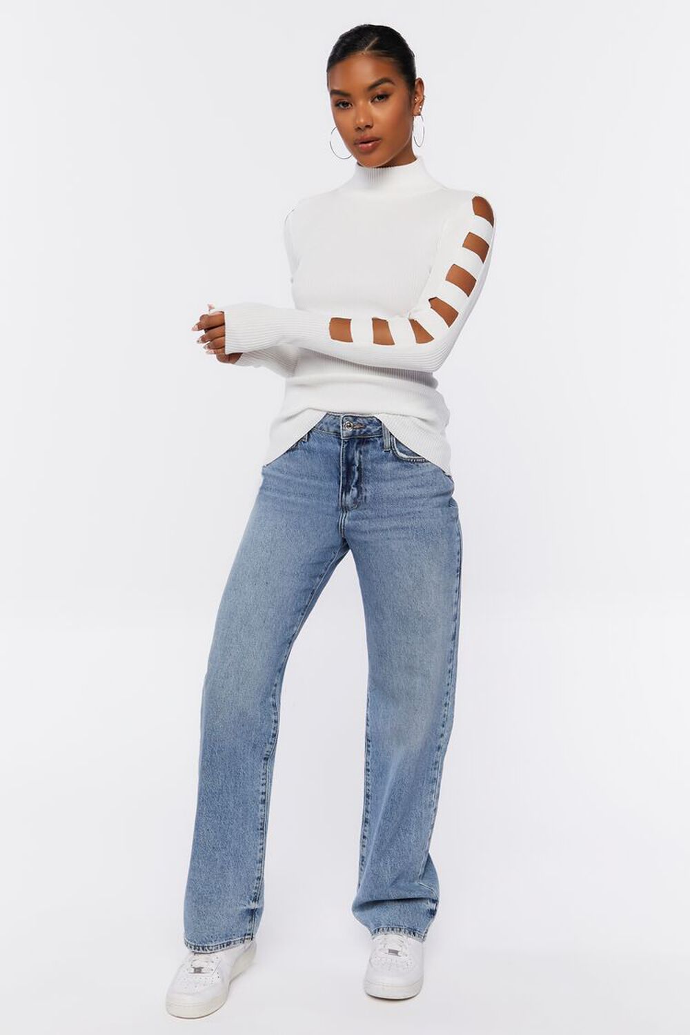 Ribbed Ladder Cutout Sweater