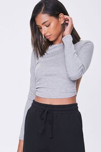HEATHER GREY Ribbed Open-Back Crop Top, image 1