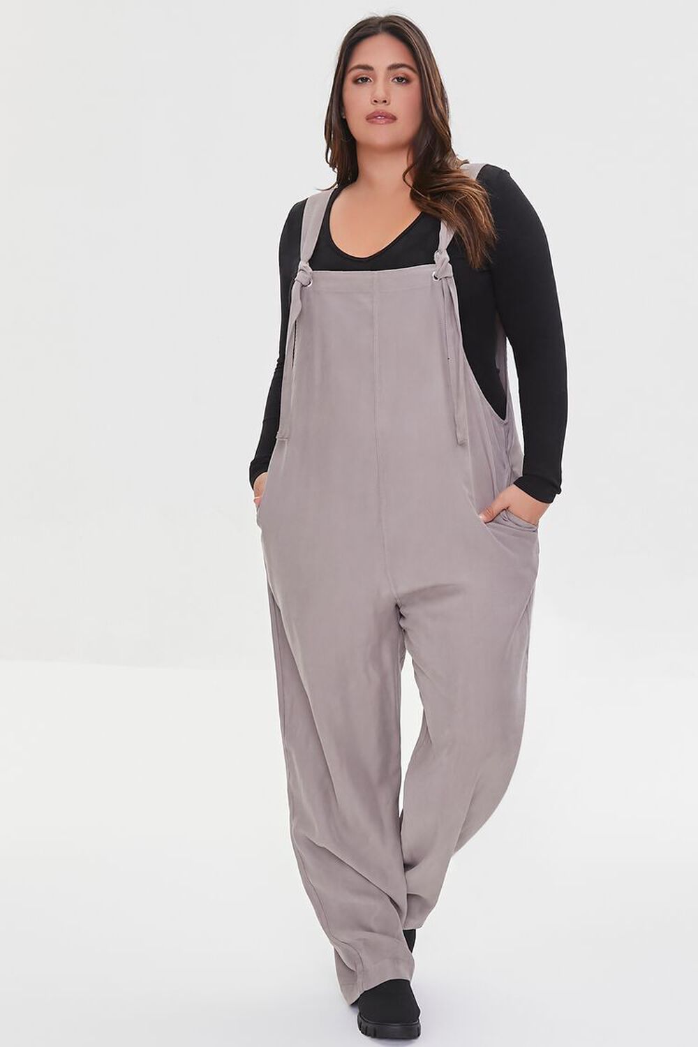 TAUPE Plus Size Twill Overalls, image 1