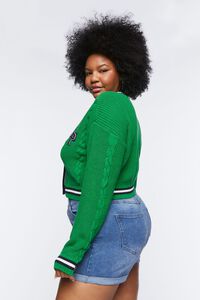 GREEN/NAVY Plus Size Varsity-Striped Cardigan Sweater, image 6